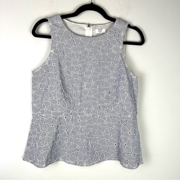 CROWN & IVY Striped Eyelet Peplum Top - Blue & White - Petite Size (PS) - Chic - Picture 1 of 7